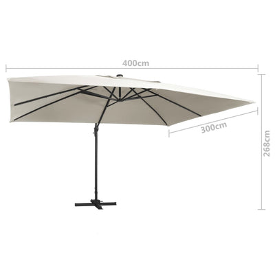 Aurinkovarjo cantilever LED/alumiinitolppa 400x300 cm hiekka