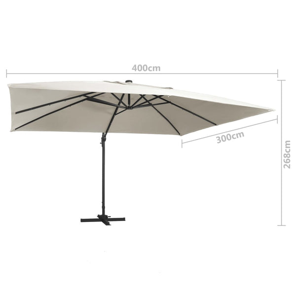 Hiekka aurinkovarjo cantilever led/alumiinitolppa Zarin 400x300cm