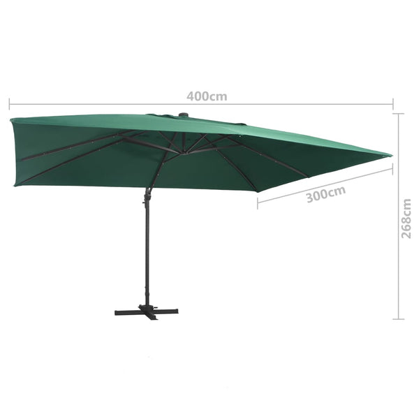 Vihreä aurinkovarjo cantilever led/alumiinitolppa Zarin 400x300cm