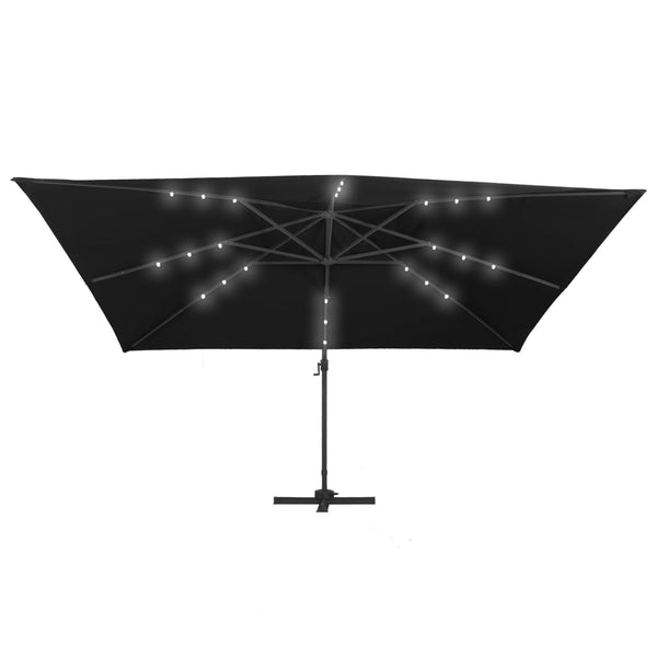 Musta aurinkovarjo led-valoilla alumiinipylväällä Zarin 400x300cm