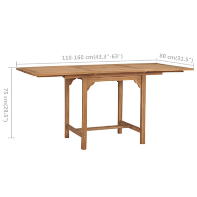 Jatkettava puutarhapöytä (110-160)x80x75 cm täysi tiikki