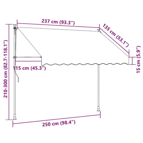 Sisäänkelattava markiisi LED-valoilla 250 cm oranssi ja ruskea