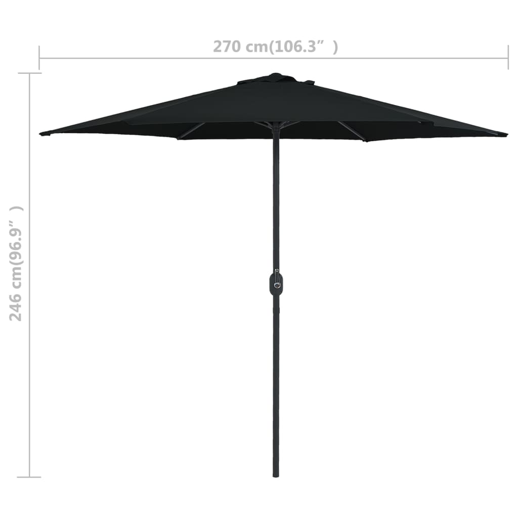 Aurinkovarjo alumiinitolpalla 270x246 cm musta