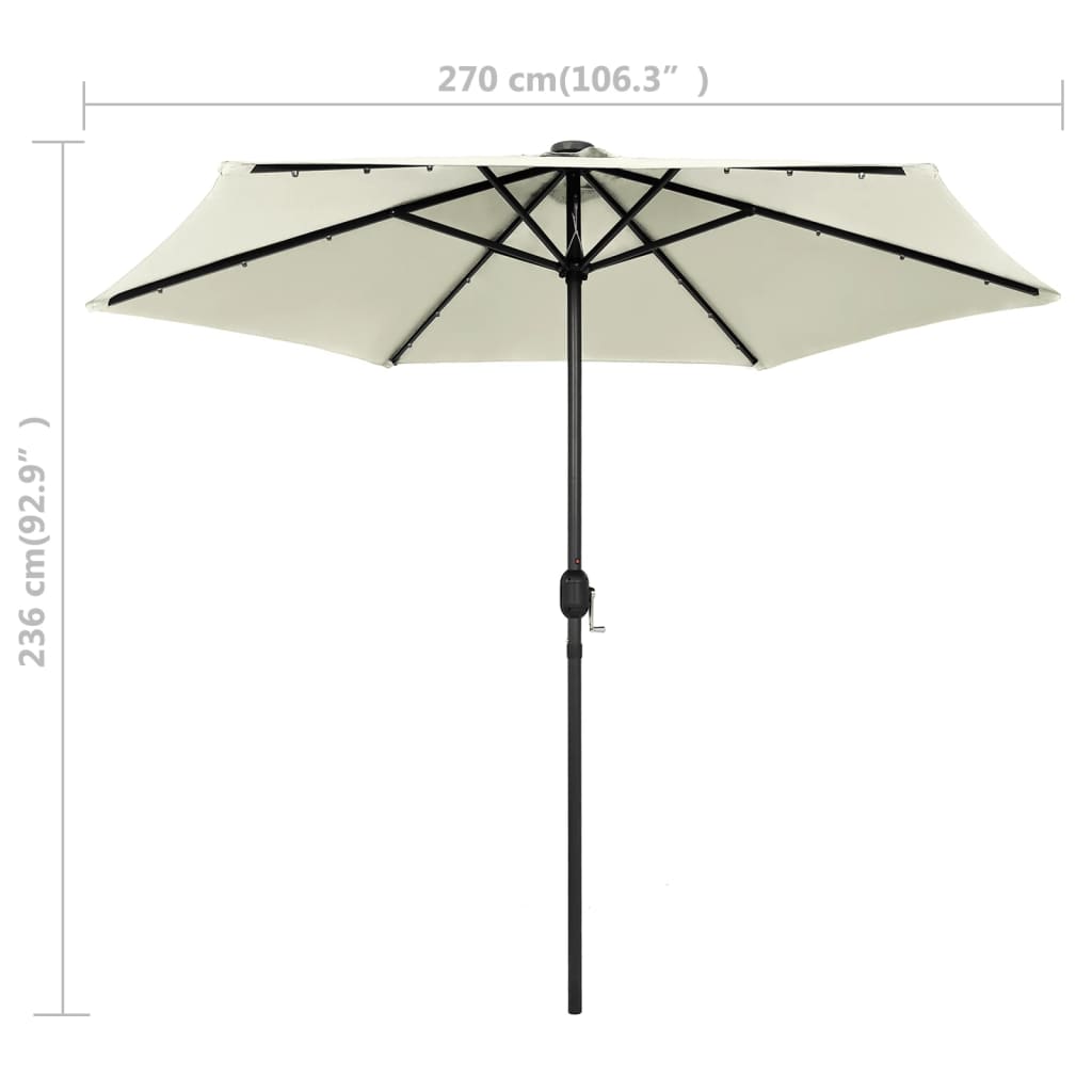 Aurinkovarjo LED-valot alumiinitolpalla 270 cm hiekanvalkoinen