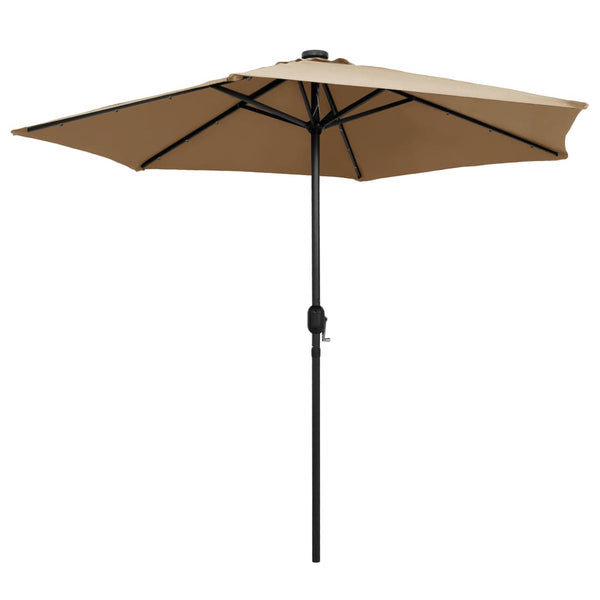 Aurinkovarjo LED-valot alumiinitolpalla 270 cm taupe