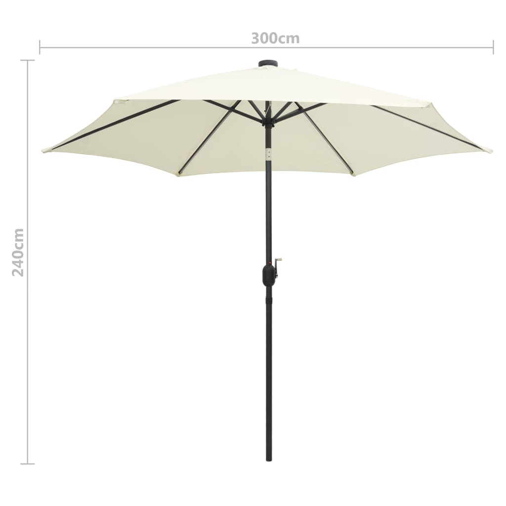 Aurinkovarjo LED-valot alumiinitolpalla 300 cm hiekanvalkoinen