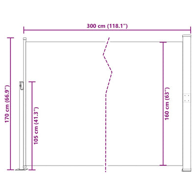 Musta sisäänvedettävä terassin sivumarkiisi Olaru 170x300cm