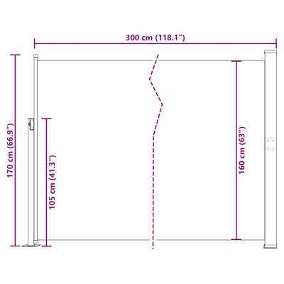 Harmaa sisäänvedettävä terassin sivumarkiisi Olaru 170x300cm