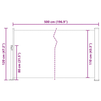 Ruskea sisäänvedettävä terassin sivumarkiisi Snr 120x500cm