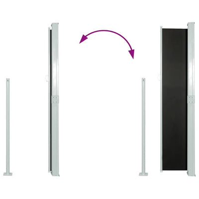 Musta sisäänvedettävä terassin sivumarkiisi Snr 140x500cm