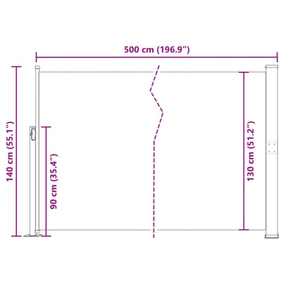 Musta sisäänvedettävä terassin sivumarkiisi Snr 140x500cm