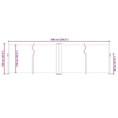 Ruskea sisäänvedettävä sivumarkiisi Solimna 120x600cm