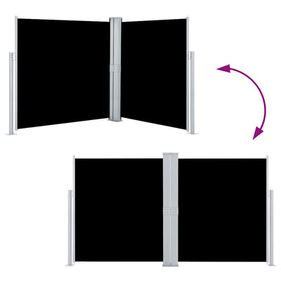 Musta sisäänvedettävä sivumarkiisi Solimna 140x600cm