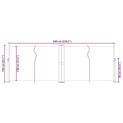 Antrasiitti sisäänvedettävä sivumarkiisi Solimna 140x600cm