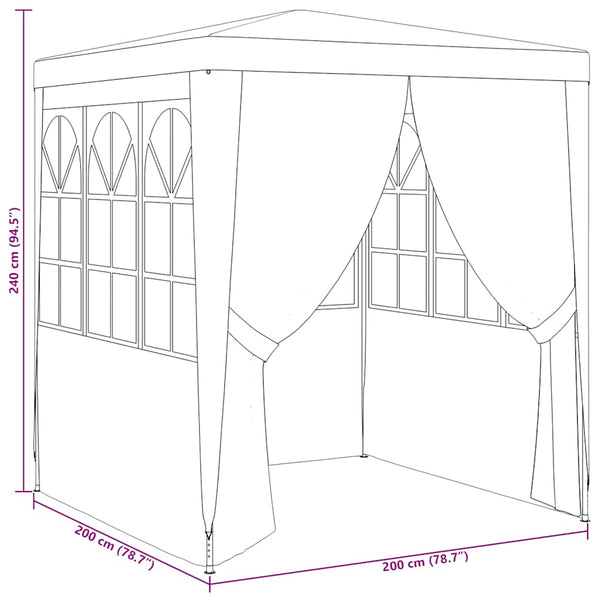 Valkoinen ammattilaisten juhlateltta sivuseinillä Eftade 2x2m (90g/m²)