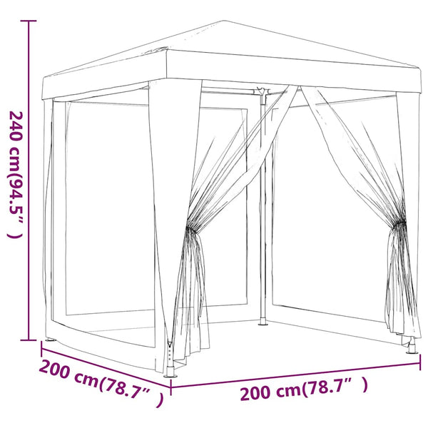 Valkoinen juhlateltta Apize 2x2 m (4 verkkosivuseinää)