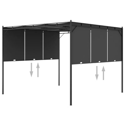 Puutarhan huvimaja sivuverholla 3x3x2,25 cm antrasiitti