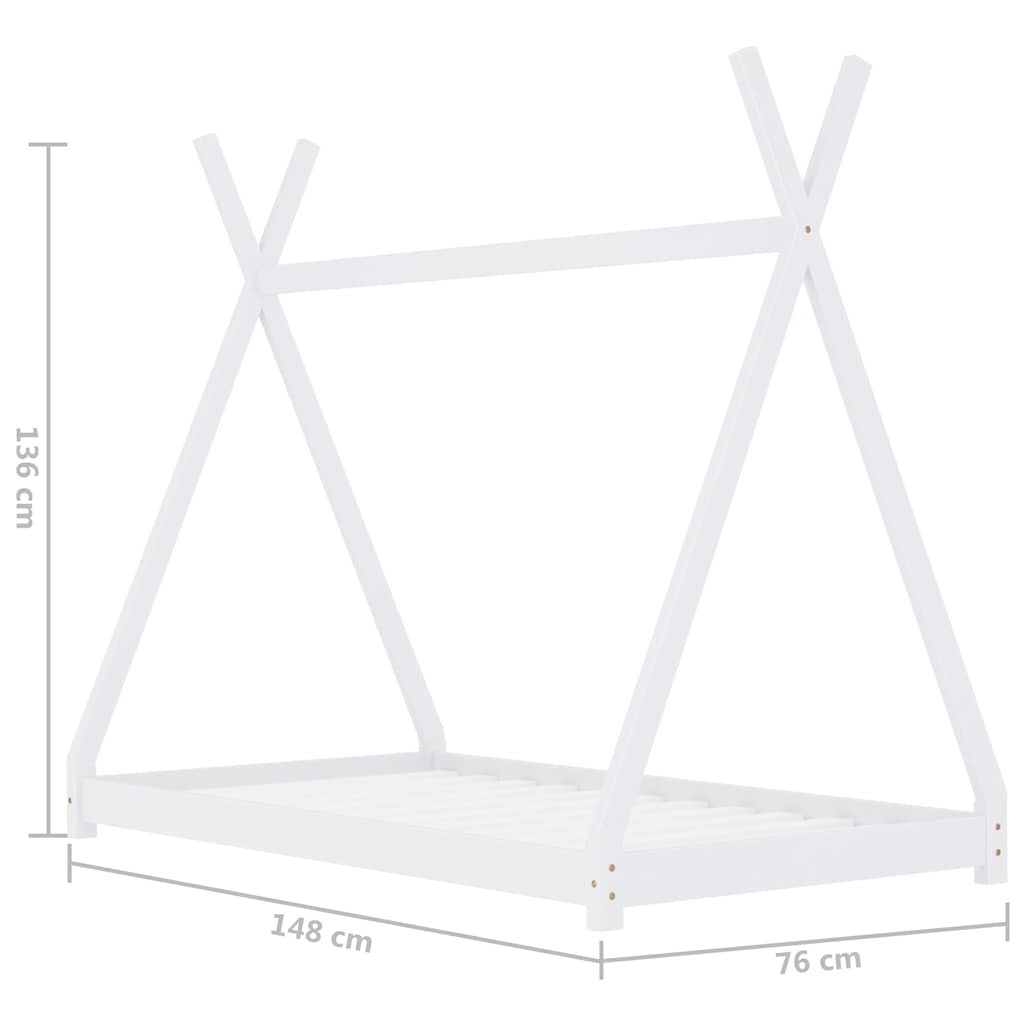 Valkoinen lasten sängynrunko Danny 70x140cm (mänty)