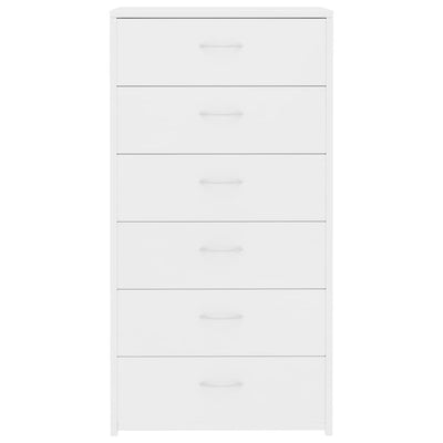 Valkoinen lipasto Licxanadra 50x34x96cm (6 vetolaatikolla, puinen)