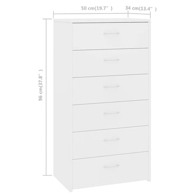 Valkoinen lipasto Licxanadra 50x34x96cm (6 vetolaatikolla, puinen)