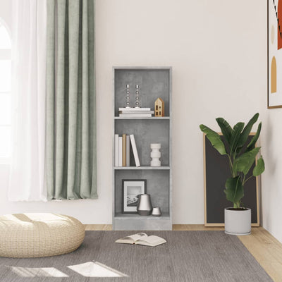 3-tasoinen kirjahylly betoninharmaa 40x24x109 cm tekninen puu