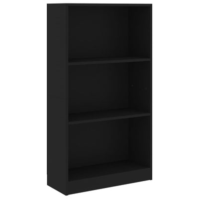 3-tasoinen kirjahylly musta 60x24x109 cm tekninen puu