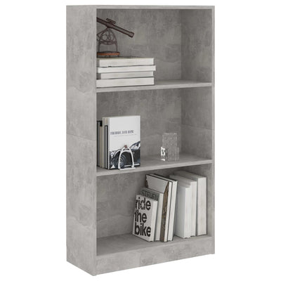3-tasoinen kirjahylly betoninharmaa 60x24x109 cm tekninen puu