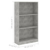 3-tasoinen kirjahylly betoninharmaa 60x24x109 cm tekninen puu