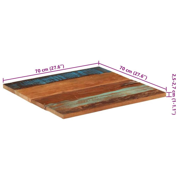 Neliönmuotoinen pöytälevy 70x70 cm 25-27 mm täysi kierrätyspuu