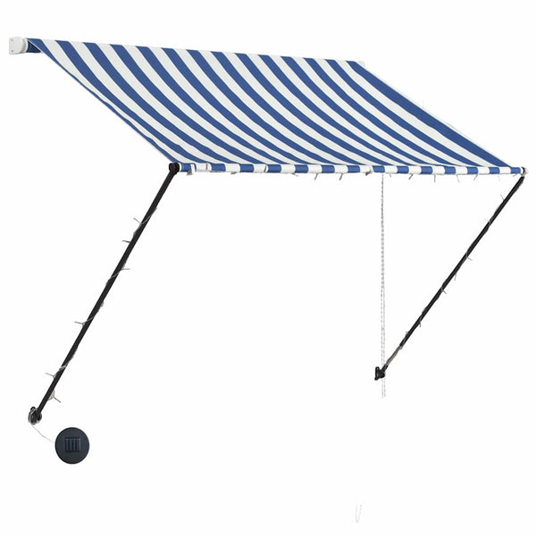 Sisäänkelattava markiisi LEDillä 200x150 cm sininen/valkoinen