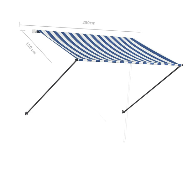 Sisäänkelattava markiisi LEDillä 250x150cm sininen ja valkoinen