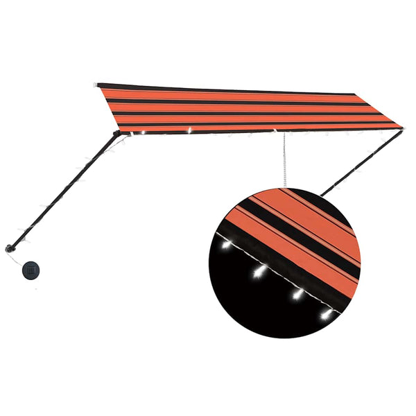 Sisäänkelattava markiisi LEDillä 350x150 cm oranssi ja ruskea