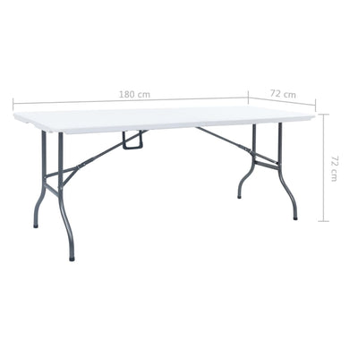Kokoontaittuva puutarhapöytä valkoinen 180x72x72 cm HDPE