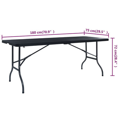 Kokoontaittuva puutarhapöytä musta 180x75x72 cm HDPE