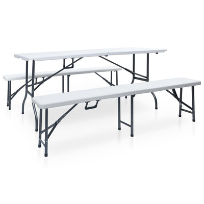 Kokoontaittuva Ulkopöytä 2 penkkiä 180cm teräs & HDPE valkoinen