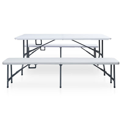 Kokoontaittuva Ulkopöytä 2 penkkiä 180cm teräs & HDPE valkoinen