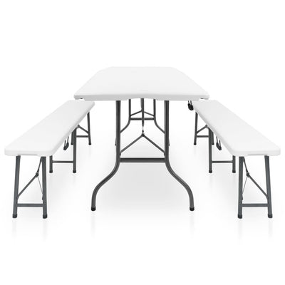 Kokoontaittuva Ulkopöytä 2 penkkiä 180cm teräs & HDPE valkoinen
