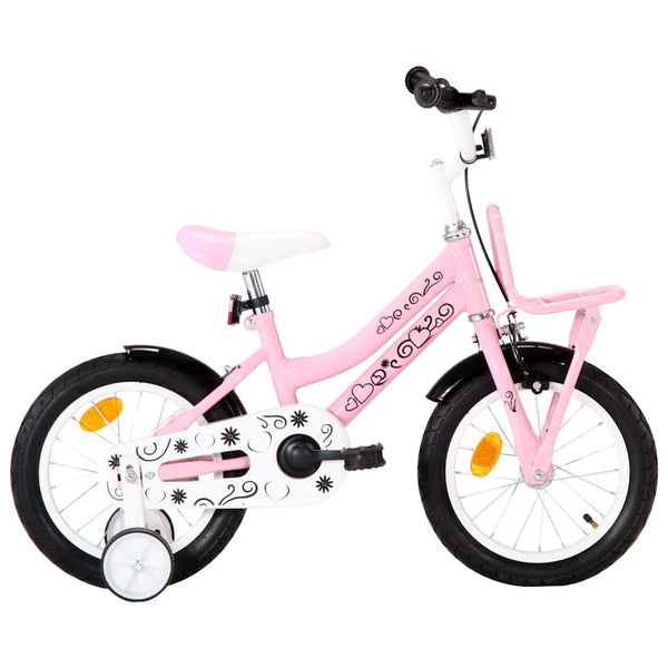 Lasten pyörä etutarakalla 14" valkoinen ja pinkki