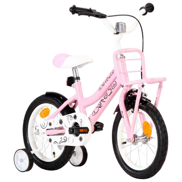Lasten pyörä etutarakalla 14" valkoinen ja pinkki