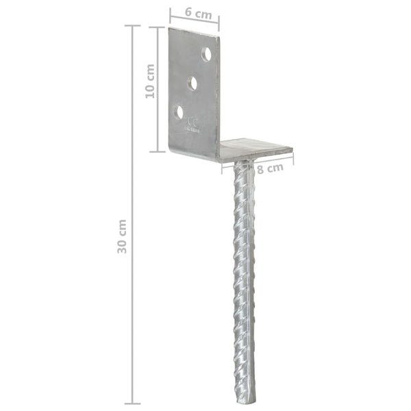 Aita-ankkurit 6 kpl hopea 8x6x30 cm galvanoitu teräs