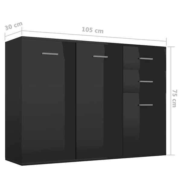 Senkki korkeakiilto musta 105x30x75 cm lastulevy