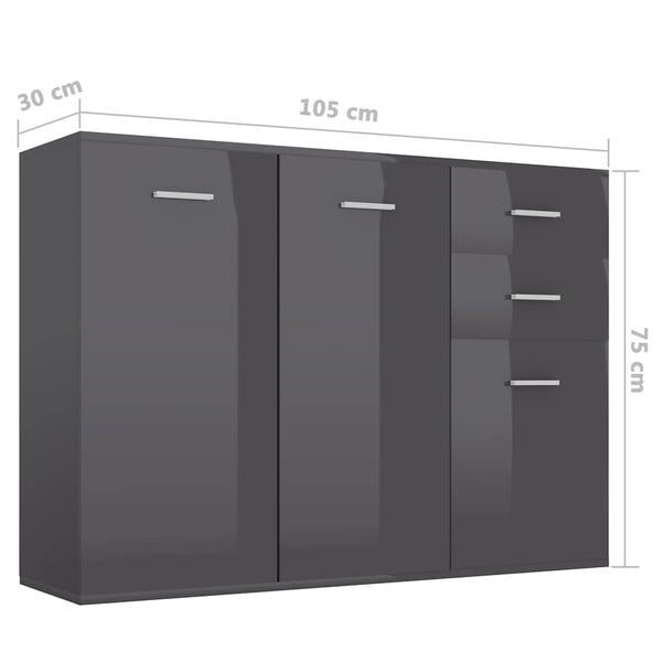 Senkki korkeakiilto harmaa 105x30x75 cm lastulevy