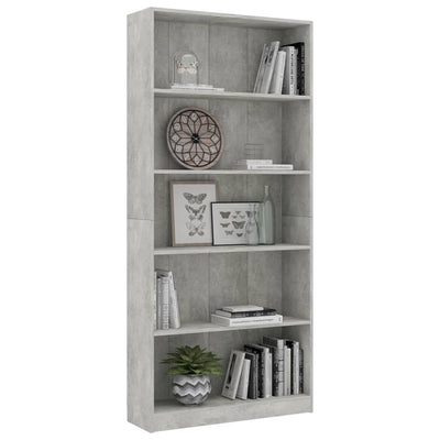 5-tasoinen kirjahylly betoninharmaa 80x24x175 cm tekninen puu