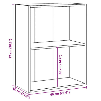 2-tasoinen kirjahylly betoninharmaa 60x30x76,5 cm lastulevy