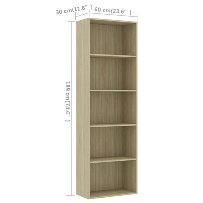 5-tasoinen kirjahylly Sonoma-tammi 60x30x189 cm lastulevy