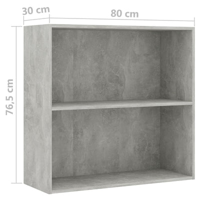 2-tasoinen kirjahylly betoninharmaa 80x30x76,5 cm lastulevy