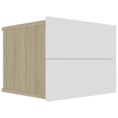 Yöpöydät 2kpl valkoinen ja Sonoma tammi 40x30x30 cm lastulevy
