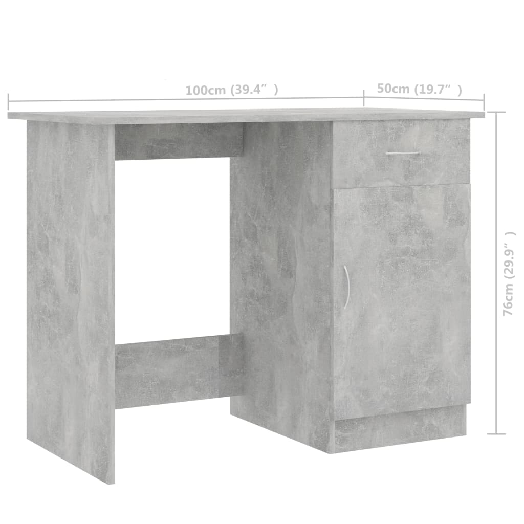 Betoninharmaa työpöytä Abbdulah 100x50x76cm (puinen)