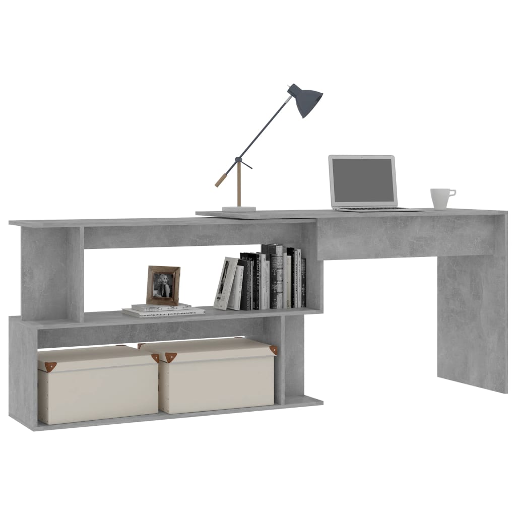 Betoninharmaa kulmapöytä Helviga 200x50x76cm (puinen)
