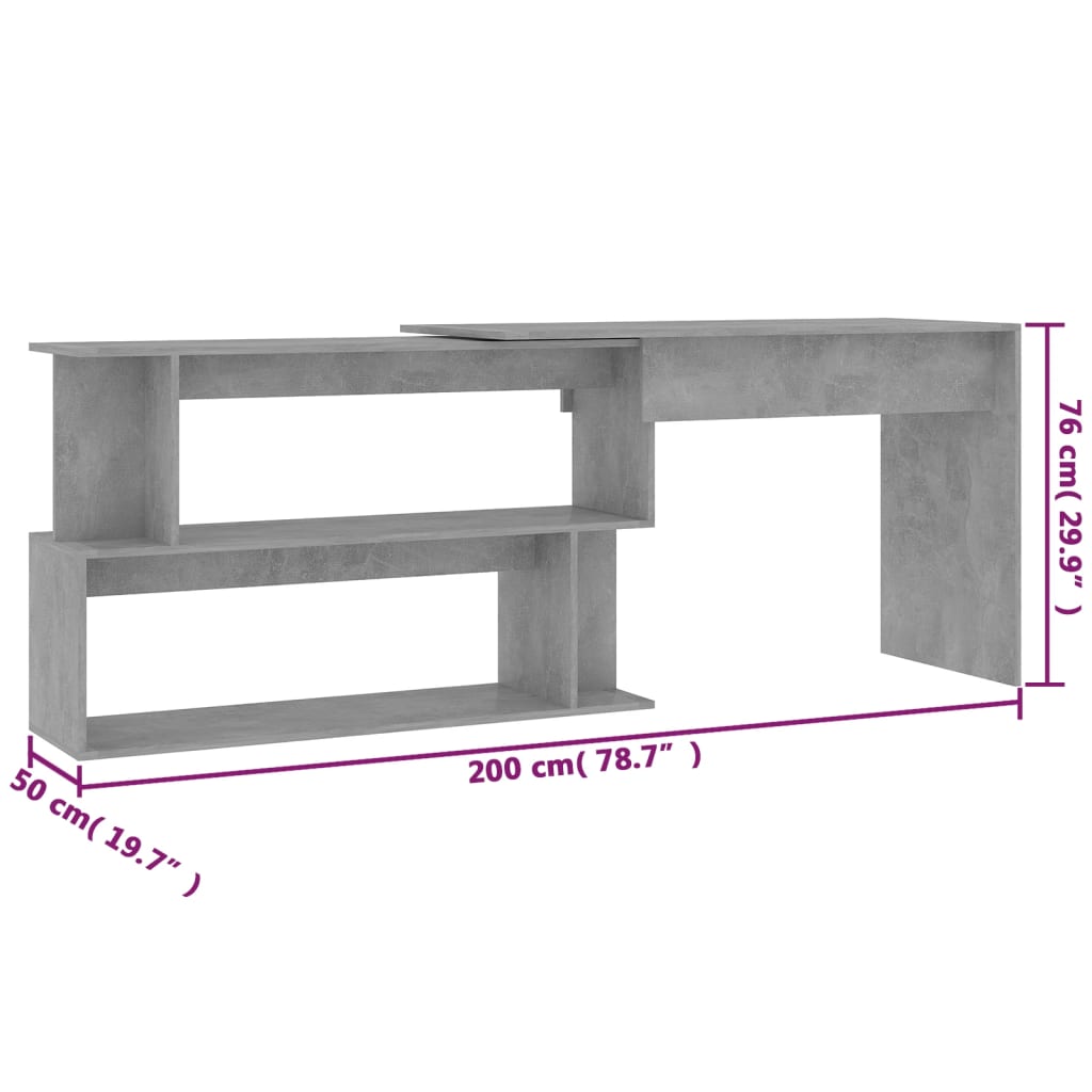 Betoninharmaa kulmapöytä Helviga 200x50x76cm (puinen)